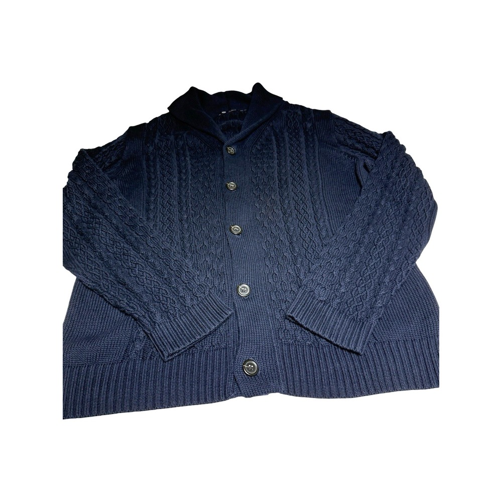 J Crew shawl collar Cardigan XL Navy cable knit button up Grandpa Core coastal